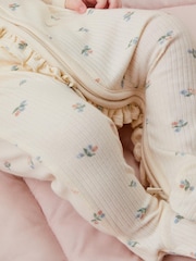 MORI Cream Floral Organic Cotton and Bamboo Zip-Up Sleepsuit - Image 2 of 6