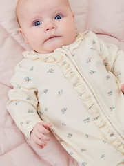 MORI Cream Floral Organic Cotton and Bamboo Zip-Up Sleepsuit - Image 3 of 6