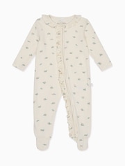 MORI Cream Floral Organic Cotton and Bamboo Zip-Up Sleepsuit - Image 4 of 6