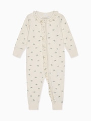 MORI Cream Floral Organic Cotton and Bamboo Zip-Up Sleepsuit - Image 5 of 6