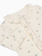 MORI Cream Floral Organic Cotton and Bamboo Zip-Up Sleepsuit - Image 6 of 6