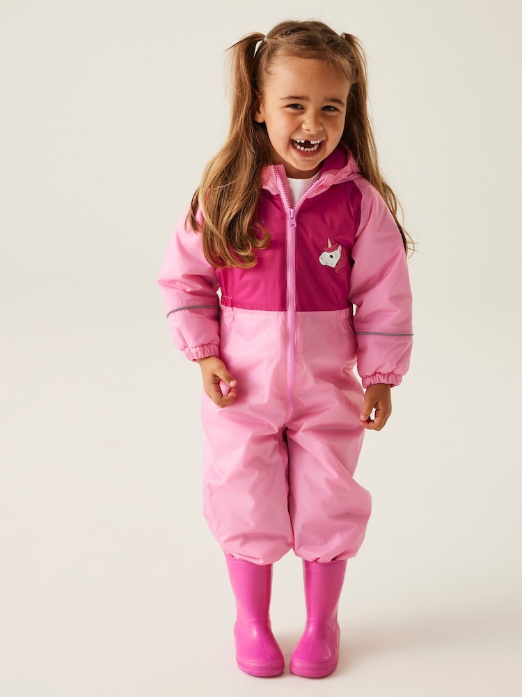 Regatta Pink Kids Mudplay III Waterproof Puddlesuit - Image 1 of 6 Regatta Pink Kids Mudplay III Waterproof Puddlesuit - Image 1 of 6