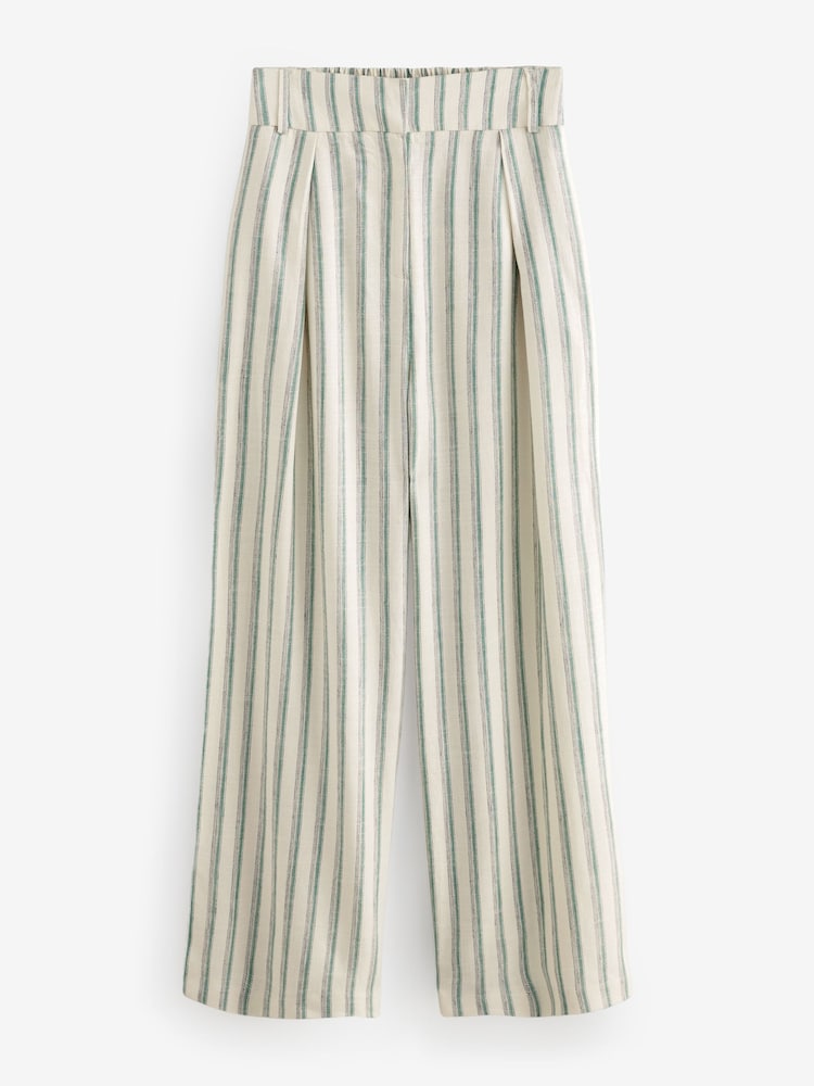 Vert/Ecru - Pantalon ample rayé avec lin - Image 5 of 7