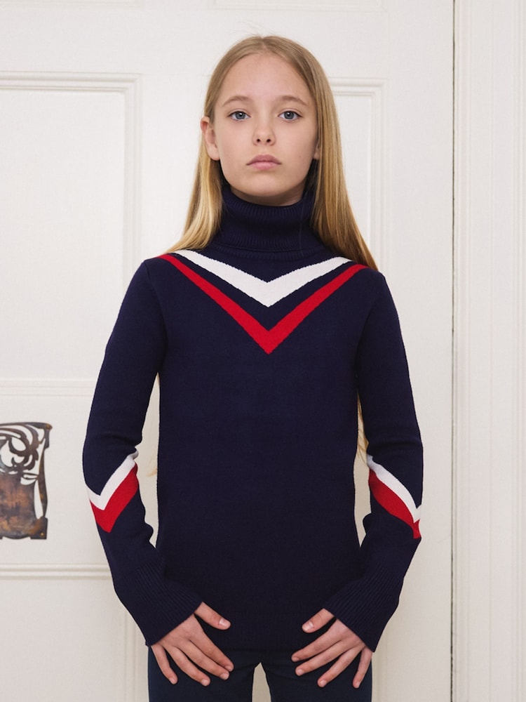 The Little Tailor Kids Blue Retro Sport Slim Fit Christmas Jumper - Image 1 of 5