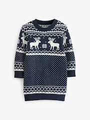The Little Tailor Kids Christmas Reindeer Fairisle Pattern Dress - Image 1 of 3