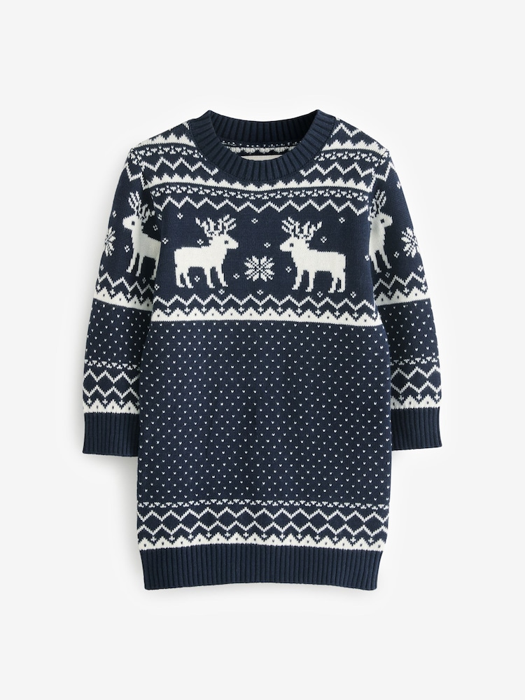 The Little Tailor Kids Christmas Reindeer Fairisle Pattern Dress - Image 1 of 3