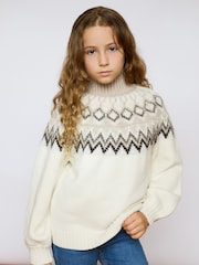 Cream - The Little Tailor Kids Diamond Imprimeuri geometrice multicolore Knitted Crăciun Pulover - Image 1 of 3