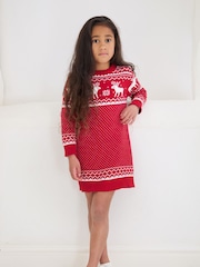 The Little Tailor Kids Christmas Reindeer Fairisle Pattern Dress - Image 1 of 7