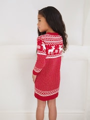 The Little Tailor Kids Christmas Reindeer Fairisle Pattern Dress - Image 2 of 7