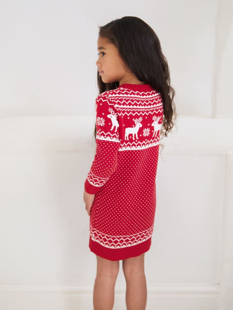 The Little Tailor Kids Christmas Reindeer Fairisle Pattern Dress - Image 2 of 7