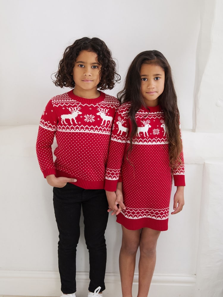 The Little Tailor Kids Christmas Reindeer Fairisle Pattern Dress - Image 3 of 7