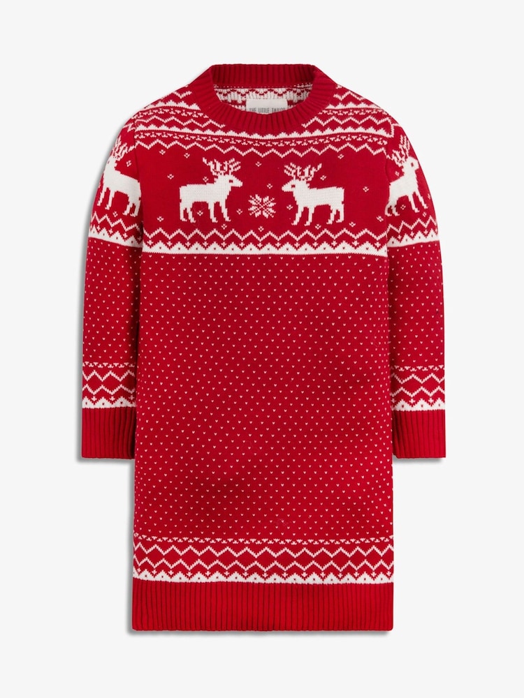 The Little Tailor Kids Christmas Reindeer Fairisle Pattern Dress - Image 4 of 7
