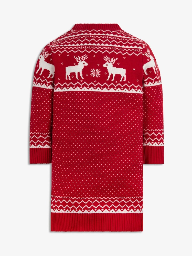 The Little Tailor Kids Christmas Reindeer Fairisle Pattern Dress - Image 5 of 7