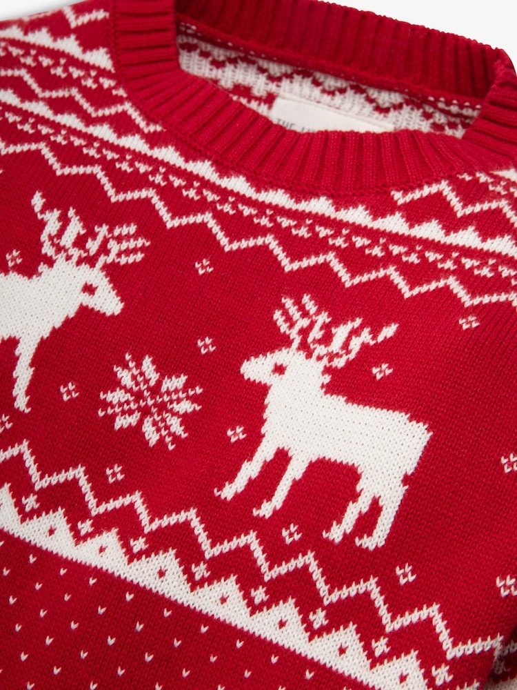 The Little Tailor Kids Christmas Reindeer Fairisle Pattern Dress - Image 6 of 7