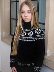 The Little Tailor Kids Snowflake Funnel Neck Chunky Christmas Jumper - Image 1 of 4