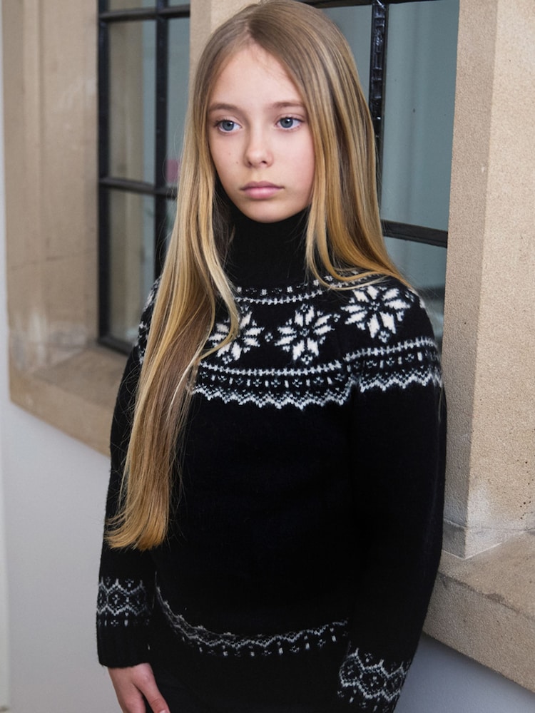 The Little Tailor Kids Snowflake Funnel Neck Chunky Christmas Jumper - Image 1 of 4