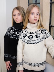 The Little Tailor Kids Snowflake Funnel Neck Chunky Christmas Jumper - Image 2 of 4