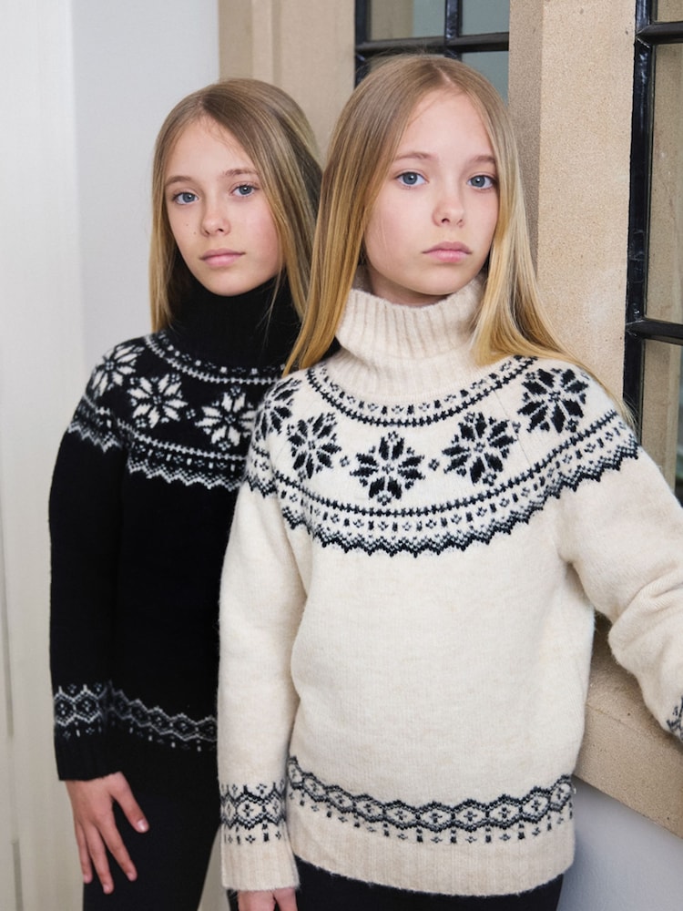 The Little Tailor Kids Snowflake Funnel Neck Chunky Christmas Jumper - Image 2 of 4