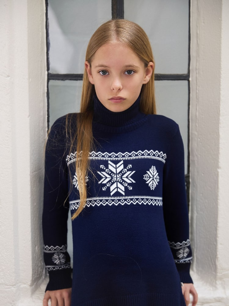 The Little Tailor Kids Slim Fit Blue Snowflake Christmas Jumper - Image 1 of 4