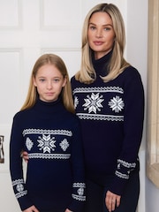 The Little Tailor Kids Slim Fit Blue Snowflake Christmas Jumper - Image 2 of 4