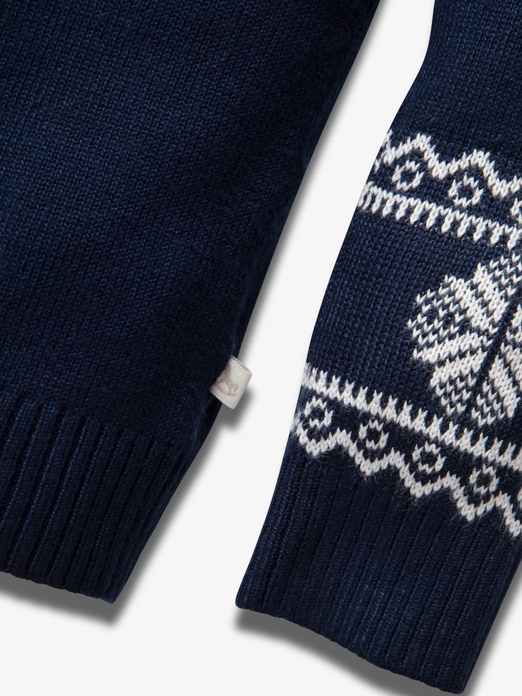 The Little Tailor Kids Slim Fit Blue Snowflake Christmas Jumper - Image 3 of 4