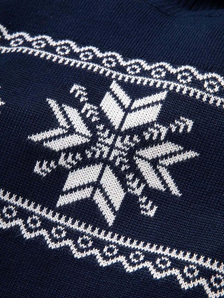 The Little Tailor Kids Slim Fit Blue Snowflake Christmas Jumper - Image 4 of 4