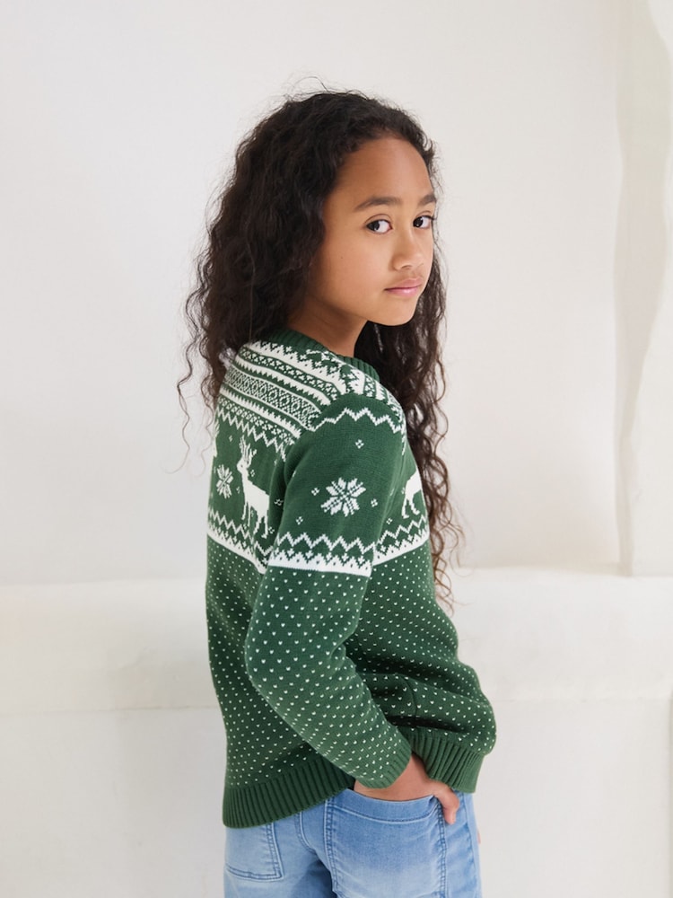 The Little Tailor Kids Christmas 100% Cotton Reindeer Pattern Jumper - Image 3 of 9
