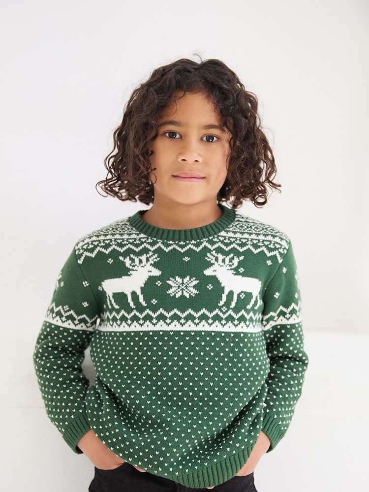 The Little Tailor Kids Christmas 100% Cotton Reindeer Pattern Jumper - Image 4 of 9