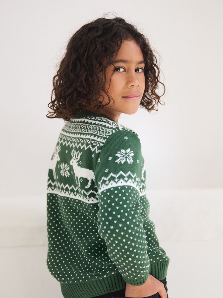 The Little Tailor Kids Christmas 100% Cotton Reindeer Pattern Jumper - Image 5 of 9