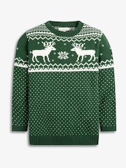 Zielony - The Little Tailor Kids Christmas 100% Cotton Reindeer Pattern Jumper - Image 6 of 9