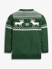 Zielony - The Little Tailor Kids Christmas 100% Cotton Reindeer Pattern Jumper - Image 7 of 9