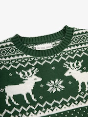 Zielony - The Little Tailor Kids Christmas 100% Cotton Reindeer Pattern Jumper - Image 8 of 9