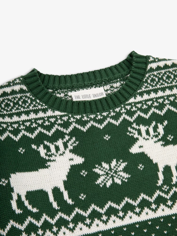 The Little Tailor Kids Christmas 100% Cotton Reindeer Pattern Jumper - Image 8 of 9