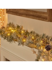 Premier Decorations Ltd 1.8m Pine Needle 120 LED Lights Lit Garland with Pine Cones - Image 1 of 2