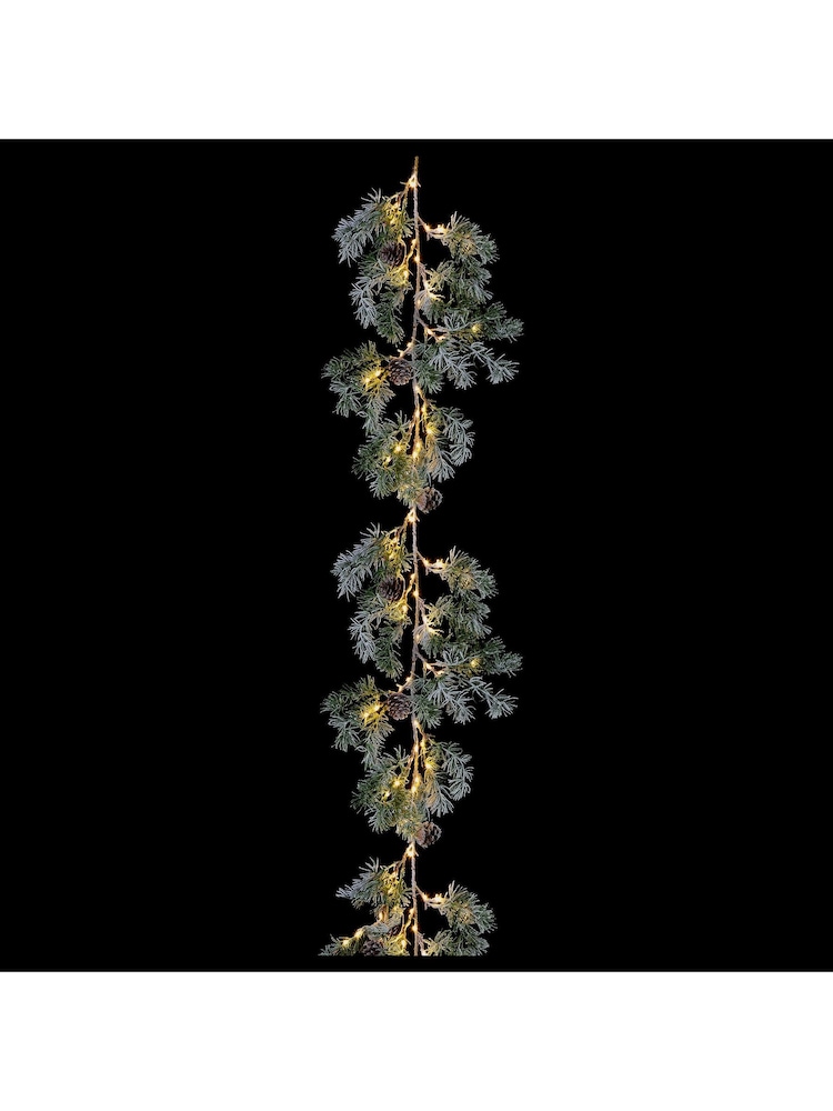 Premier Decorations Ltd 1.8m Pine Needle 120 LED Lights Lit Garland with Pine Cones - Image 2 of 2