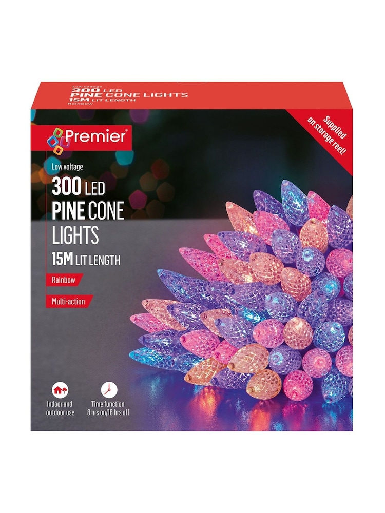 Premier Decorations Ltd 300 Christmas Pine Cone Shape Rainbow LED String Lights - Image 2 of 3