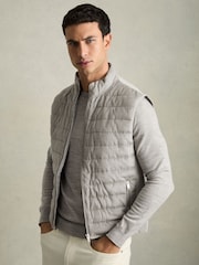 Reiss Grey Field Brushed Jersey Quilted Gilet - Image 1 of 6