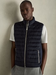 Reiss Navy Field Brushed Jersey Quilted Gilet - Image 1 of 6