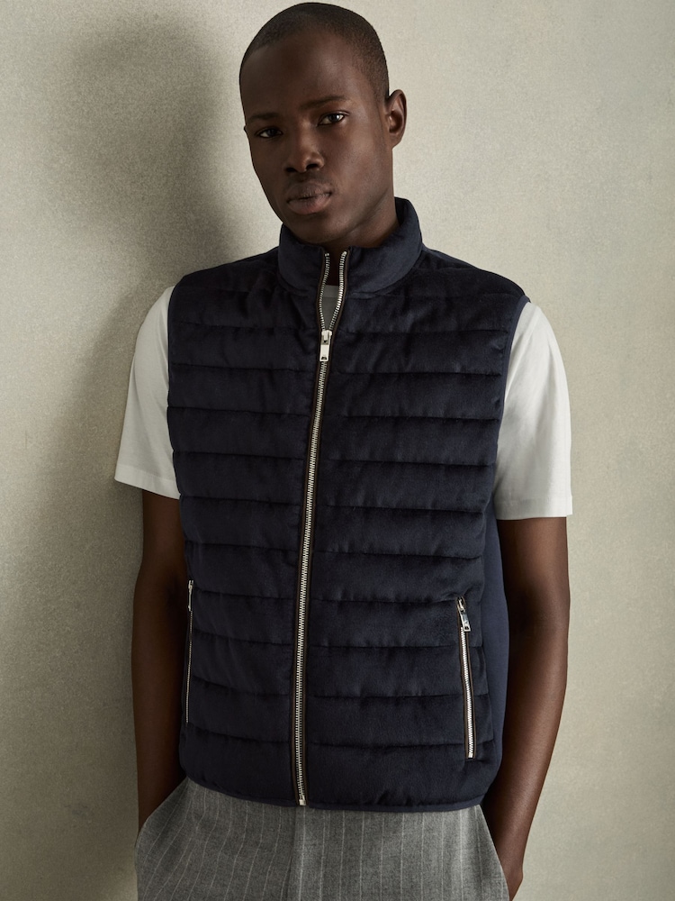 Reiss Navy Field Brushed Jersey Quilted Gilet - Image 1 of 6