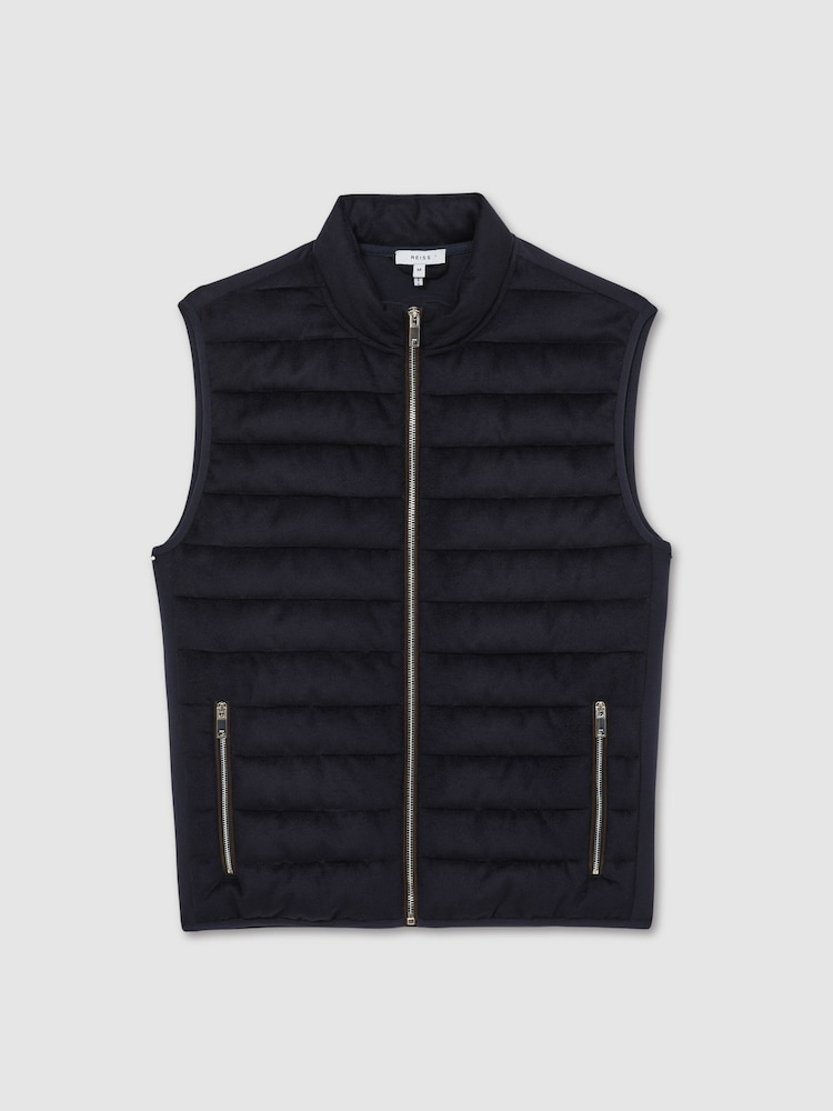Reiss Navy Field Brushed Jersey Quilted Gilet - Image 2 of 6