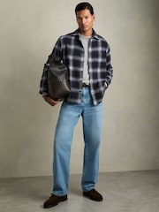 Reiss Navy Multi Crosby Check Patch Pocket Overshirt With Wool - Image 1 of 7