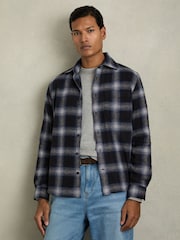 Reiss Navy Multi Crosby Check Patch Pocket Overshirt With Wool - Image 3 of 7