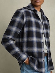 Reiss Navy Multi Crosby Check Patch Pocket Overshirt With Wool - Image 4 of 7