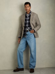 Reiss Navy Multi Crosby Check Patch Pocket Overshirt With Wool - Image 6 of 7