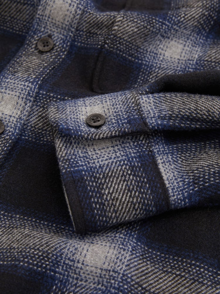 Reiss Navy Multi Crosby Check Patch Pocket Overshirt With Wool - Image 7 of 7
