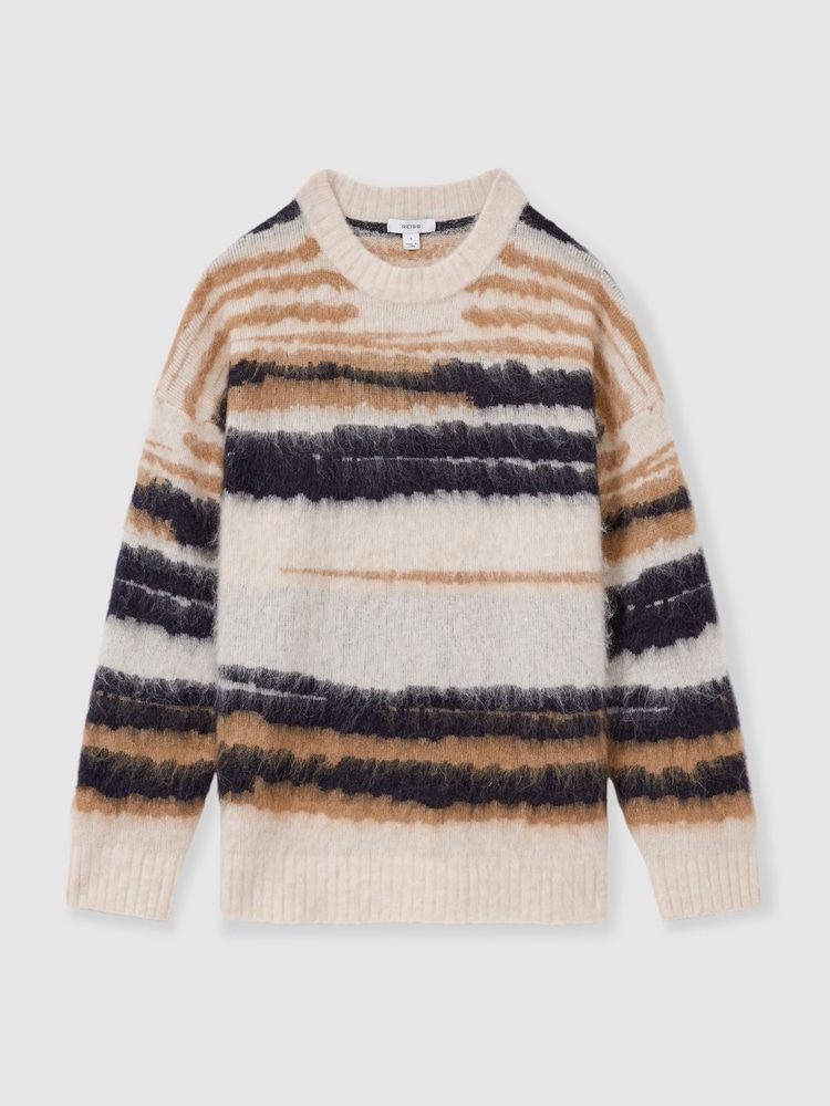 Reiss Cream/Camel Emily Striped Crew-Neck Jumper With Mohair - Image 2 of 6
