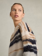 Reiss Cream/Camel Emily Striped Crew-Neck Jumper With Mohair - Image 3 of 6