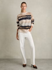 Reiss Cream/Camel Emily Striped Crew-Neck Jumper With Mohair - Image 4 of 6