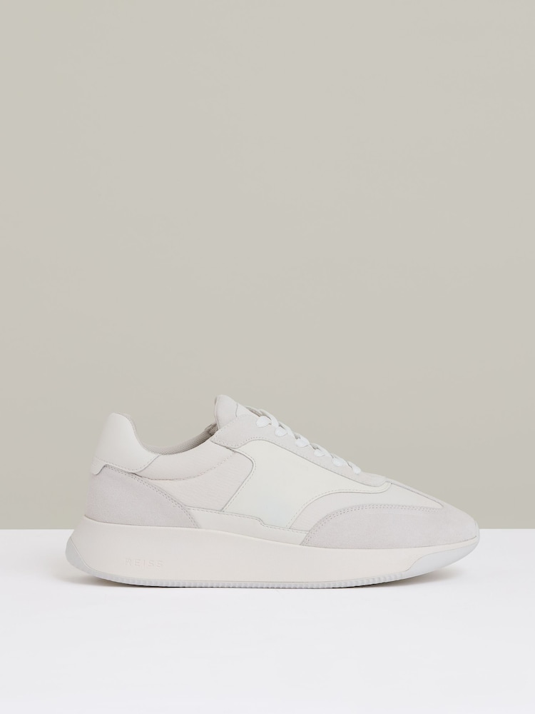 Reiss White Emmett Leather Suede Running Trainers - Image 1 of 5