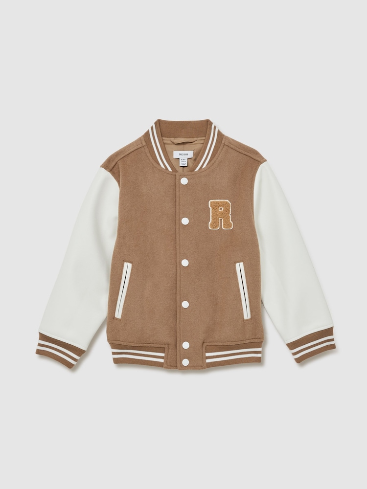 Reiss Camel/White Jasper 9-13 yrs Wool-Blend Contrast Varsity Jacket - Image 2 of 4